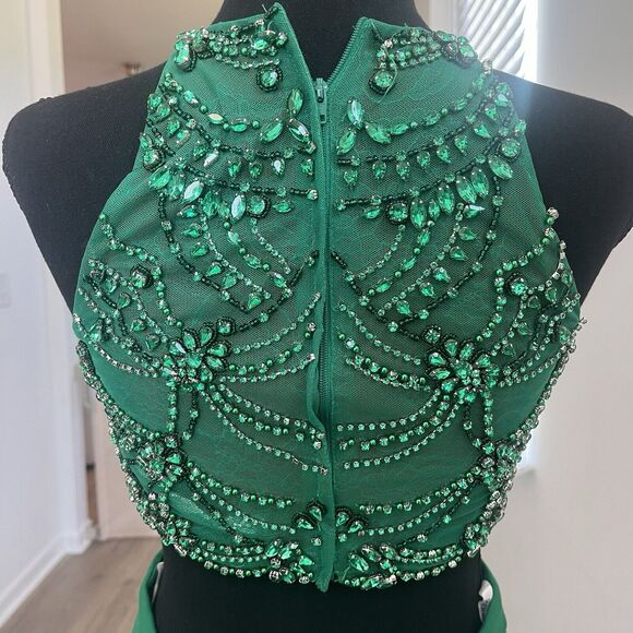 Sherri Hill Green Dress Train Cut Out Formal Prom Pageant Size 2 Small - Picture 6 of 10